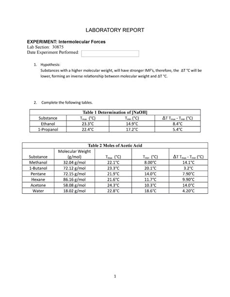 Exp Imfs Numbers Only Lab Report Laboratory Report Experiment