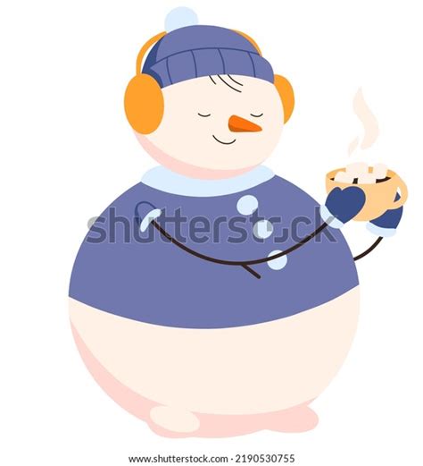 Cute Snowman Drinking Hot Cocoa Holding Stock Illustration Shutterstock