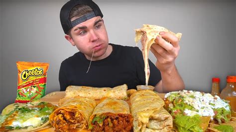 Cheesy Mexican Food Mukbang Round 2 Burritos Loaded Tostada Fish