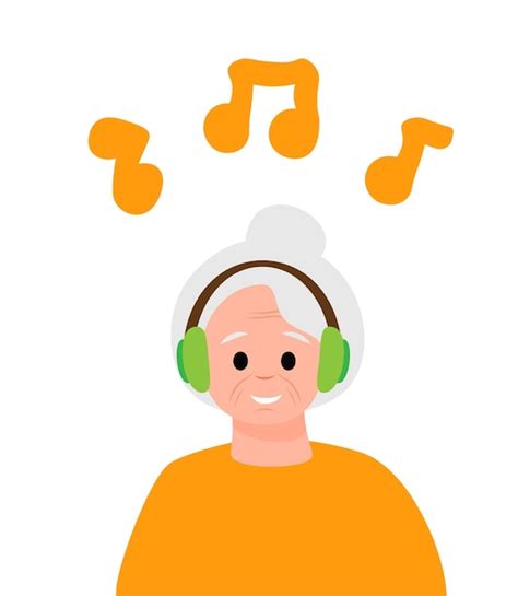 Vieux Personnage De Femme Mature Avec Un Casque D Coute Concept De Vecteur De Musique