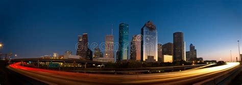 Houston Texas Modern Skyline At Sunset Twilight From Park Stock Image