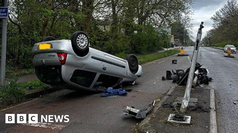 Cambridge Driver S Lucky Escape After Car Overturns