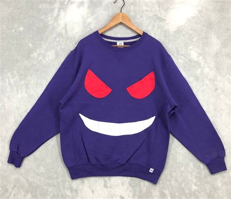 Anime Gengar Pokemon Sweatshirt Y2k Gengar Ghost Crewneck Cartoon Pullover Sweater Blue Russell