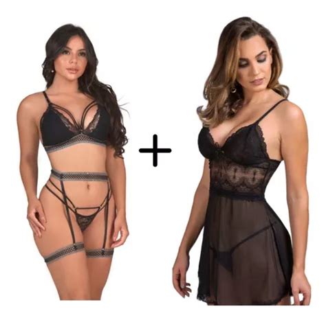 Kit 02 Conjunto Lingerie Cinta Liga Sexy Calcinha Feminina Parcelamento Sem Juros