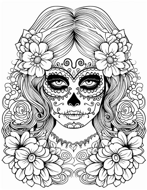 Sugar Skull Coloring Book Pages Adults Stress Relief Etsy