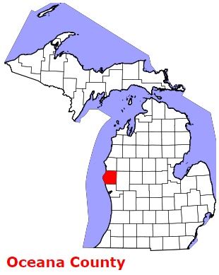 Oceana County on the map of Michigan 2024. Cities, roads, borders and ...