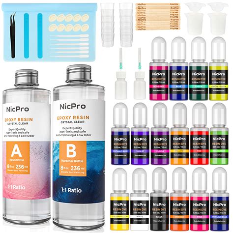 Buy Nicpro 16 oz Epoxy Resin Kit Supplies with 15 Colors Liquid Resin