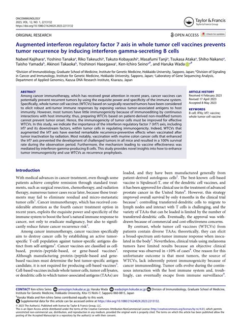 Pdf Augmented Interferon Regulatory Factor Axis In Whole Tumor Cell