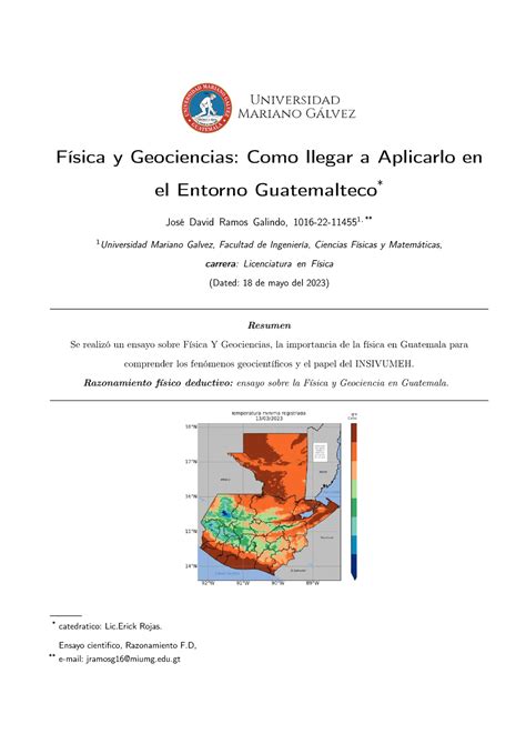 Ensayo Como Aplicar La F Sica A Las Geociencias Jos Ramos