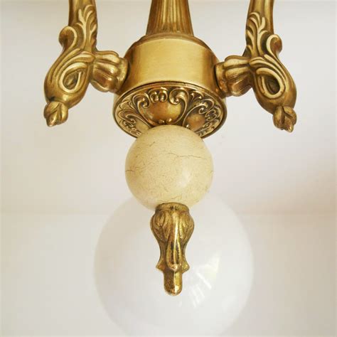 Solid Brass Art Deco Style Chandelier With Three Glass Globe Shades