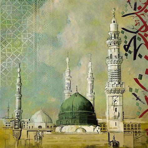 Al-masjid An-nabawi Painting by Corporate Art Task Force | Mosque art ...