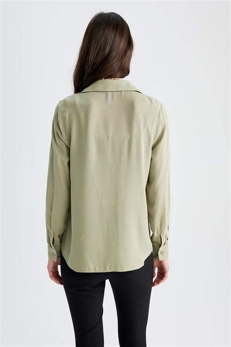 Khaki Woman Regular Fit Shirt Collar Long Sleeve Shirt Defacto