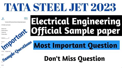 Tata Steel JET 2023 Electrical Engineering Sample Paper Tata Jet