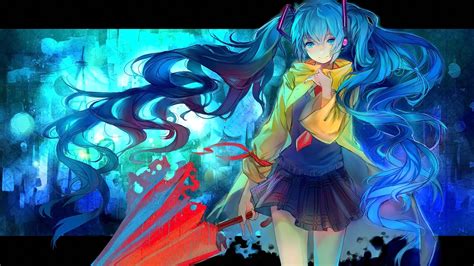 Illustration Long Hair Anime Anime Girls Looking At Viewer Umbrella Smiling Vocaloid