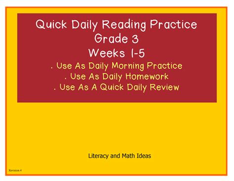 Daily Reading Practice Grade 3 35 Full Weeks Literacy And Math Ideas