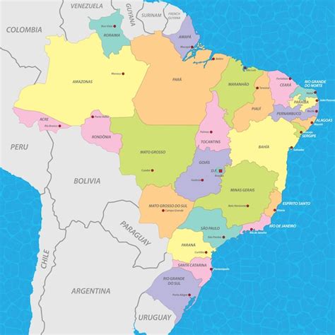 Mapa Do Brasil E Oceanos - Um mapa do brasil com o nome do oceano atlântico. | Vetor Premium