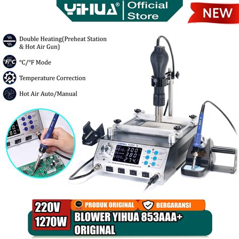 Jual Yihua 853AAA Blower Solder Uap Hot Air Gun SMD Rework 3 IN1 Preheating Prehester
