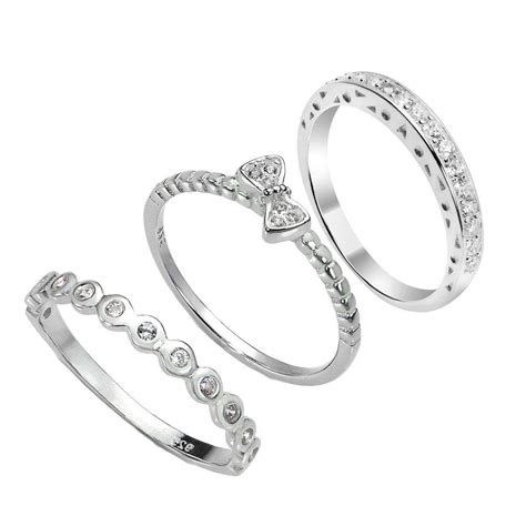 Sterling Silver Cz Bow Eternity Stacking Rings Set Shop Today Get