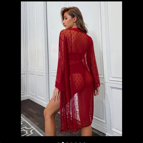 Shein Intimates Sleepwear New Shein Floral Lace Mesh Robe Lingerie Set Poshmark