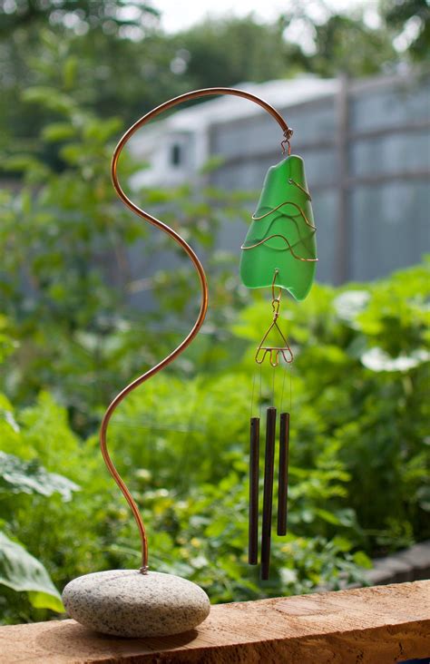 Wind Chime Suncatcher Freestanding Sea Glass Beach Glass Brass Chimes Sea Glass Beach Beach