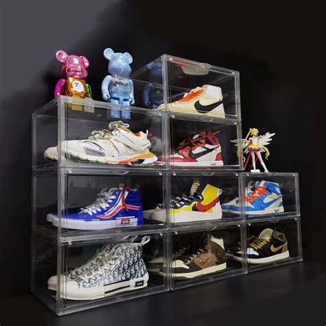 5pc Black Stackable Shoe Display Box Hard Acrylic Sneaker Storage Cont