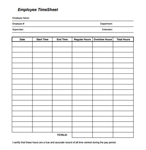 Timesheet Template Printable