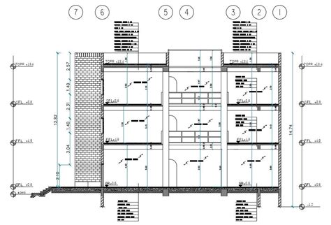 3 Level Building Section Drawing Autocad File Cadbull