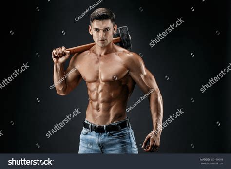 Muscular Man Naked Torso Holding Big Stock Photo Shutterstock