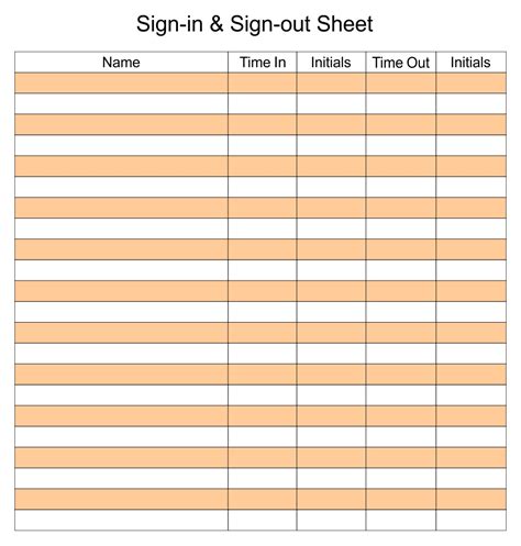 Printable Equipment Sign Out Sheet Template