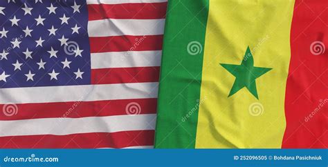 Flags Of Usa And Senegal Linen Flag Close Up Flag Made Of Canvas