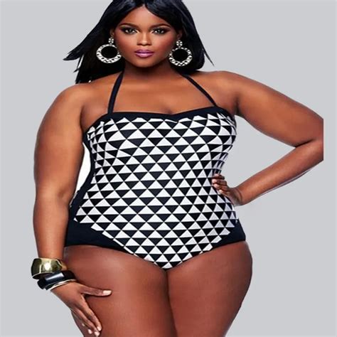 XL 3XL Plus Size One Piece Swimwear 2016 Geometric Print Swimsuit