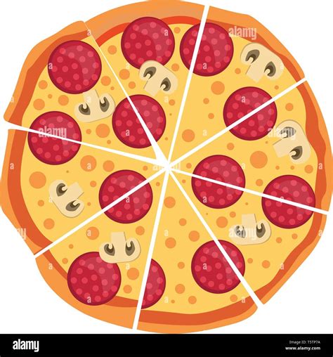 Pepperoni And Mushroom Pizza Illustration Vector On White Background