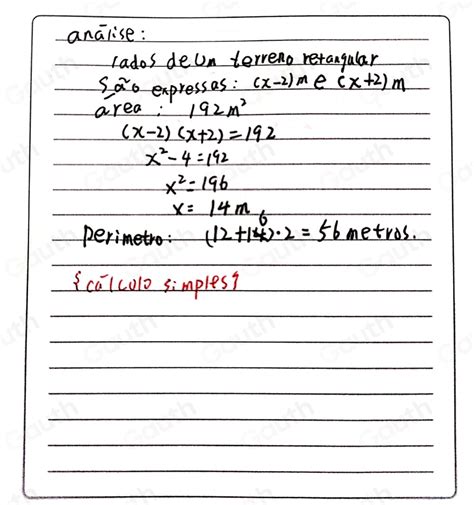 Solved As Medidas Dos Lados De Um Terreno Retangular S O Expressas Por