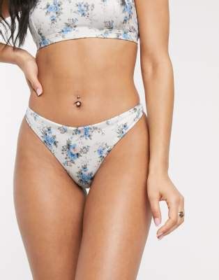 Asos Design Mix And Match Thong Bikini Bottom In Ditsy Floral Print Asos