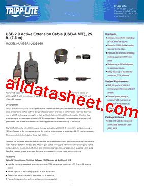 U026 025 Datasheet PDF Tripp Lite All Rights Reserved