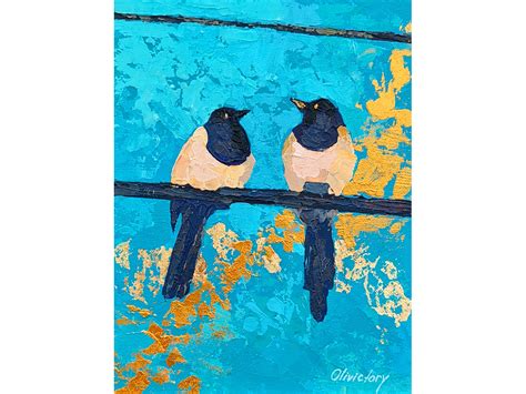 Bird Painting Magpie Artwork Couple Art Original Animal Wall Art ...