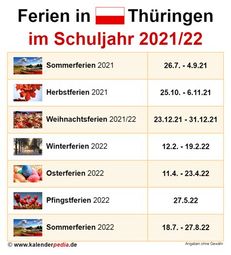 Ferien in Thüringen im Schuljahr 2021 22