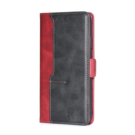 For Infinix Hot Russian Version Contrast Color Side Buckle Leather Phone Case Red Black