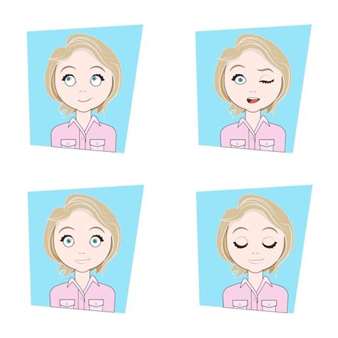 Jeune Femme Blonde Avec Différentes émotions Du Visage Ensemble D expressions De Visage De