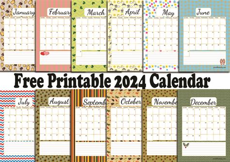 Free Printable Cute 2024 Monthly Calendar