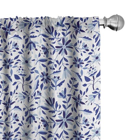 Ambesonne Blue Curtains Modern Flowers Leaves Buds Pair Of 28x95 Pale Blue Navy Blue