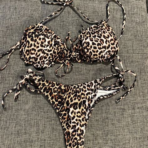 SHEIN Cheetah Print Bikini Worn Once Size L Depop