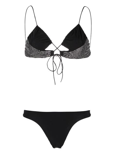 Amazuìn Crystal embellished Triangle Bikini In Black ModeSens