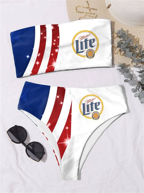 Miller Lite July 4th Print Drinking Bandeau Bikini Set