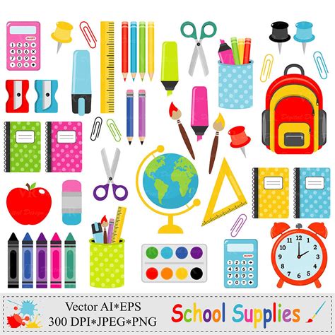 School Supplies Clip Art Back to School Graphics Stationery - Etsy New ...