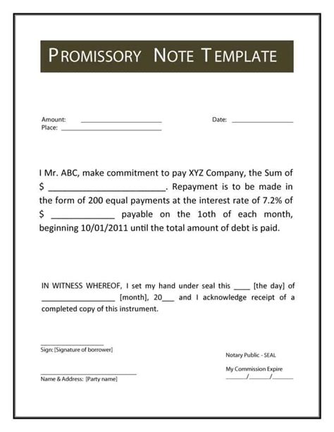 Promissory Notes Printable