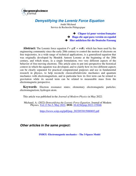 (PDF) Demystifying the Lorentz Force Equation