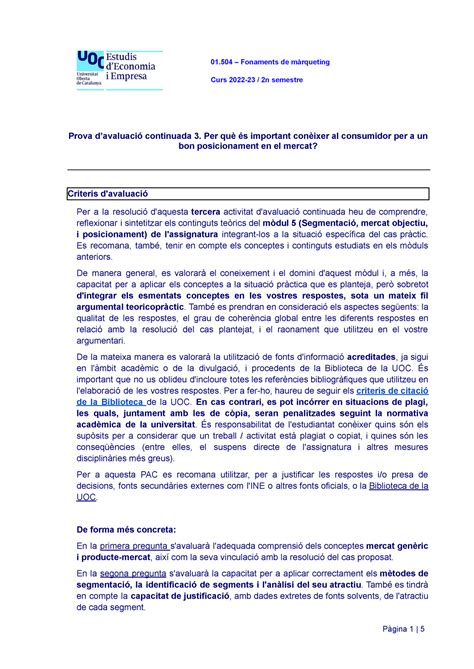 Fonaments De Marqueting PAC3 01 Fonaments de màrqueting Curs 2022