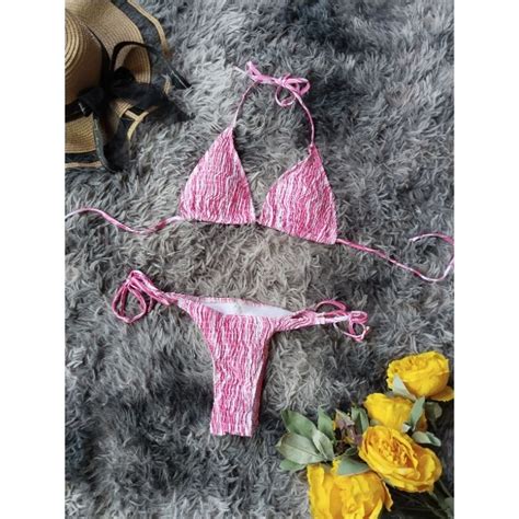 Ditsy Floral Smocked Pink Bikini Medium On Tag Carry Din Sa Small XS Frame Since Self Tie Naman