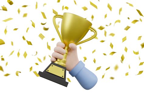 cartoon businessman character hand holding victory prize cup